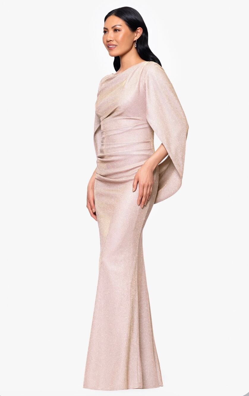 NEW Betsy & Adam "GRACIE" METALLIC KNIT GLITTER DRAPED DRESS Size 12